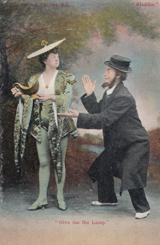 Lady With The Genie Lamp Antique Comic Humour Postcard