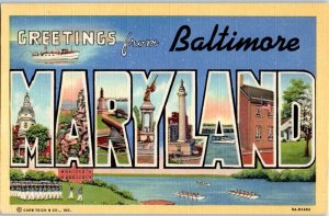 1939 Large Letter Greetings from Baltimore MD Postcard