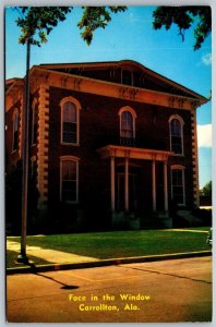 Vtg Carrollton Alabama AL Court House Face in the Window Henry Wells Postcard