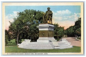 c1950 P.T. Barnum Monument Statue Seaside Park Road Trees Bridgeport CT Postcard