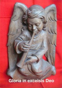 Religious sculpture statuette angel flute Gloria in excelsis Deo - Karmel Welden