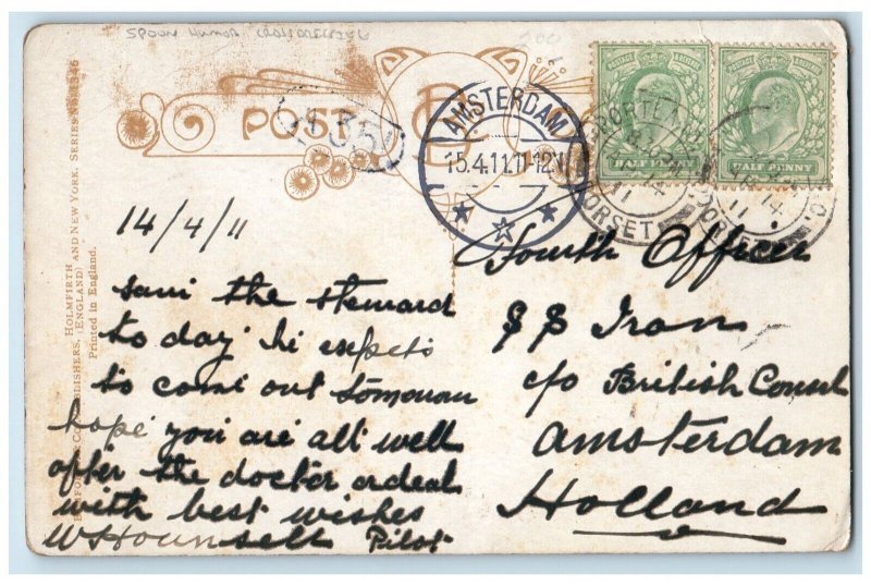 1911 Man Spoon Humor Cross Dressing Bamforth Amsterdam Holland Antique Postcard