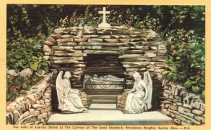 Vintage Postcard 1930's Our Lady Of Lourdes Shrine Good Shepherd Convent Euclid