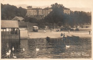 Postcard Real Photo Belsfield Hotel Pier Bowness Seagulls Windermere UK RPPC