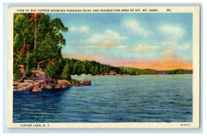 1949 View Of Big Tupper Paradise Point & Recreation Area Tupper Lake NY Postcard 