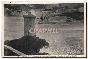 Old Postcard Lighthouse Lighthouse Conquet Kermorvan Sunset on the sea