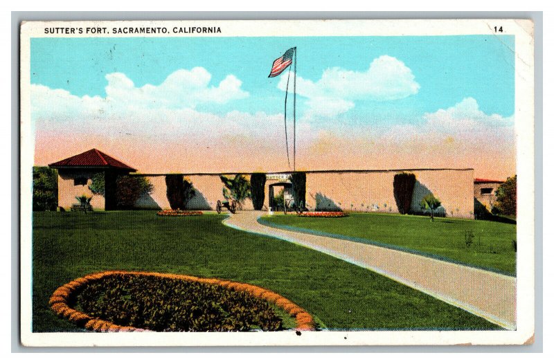 Sutter's Fort Sacramento California Vintage Standard View Postcard 