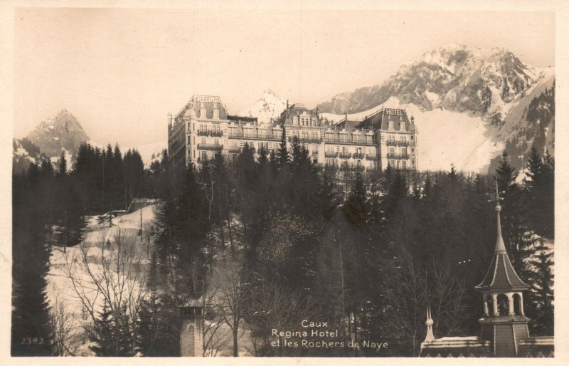 Vintage Postcard 1920's Caux Regina Hotel Et Les Rochers De Naye Switzerland