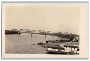 c1910's Bridge Ferry Boat Livery Parkersburg Illinois IL RPPC Photo Postcard 