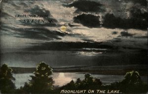 Sweden ME Maine Moonlight on Lake Pond c1900-20s Vintage Postcard