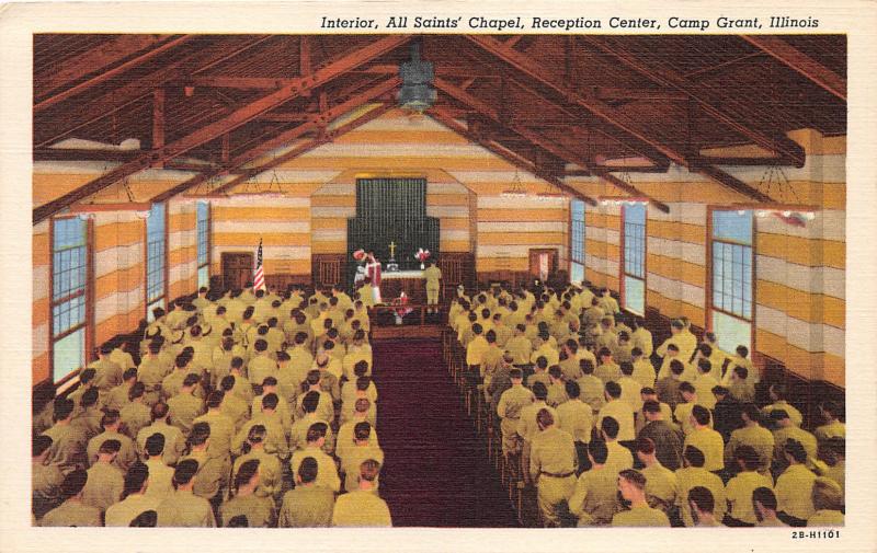 Camp Grant Illinois~Reception Cr~All Saints' Chapel Interior~Church Service~'40s