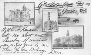 324 STAMP GREETINGS FROM OMAHA NEBRASKA POST OFFICE HIGH SCHOOL POSTCARD 1904