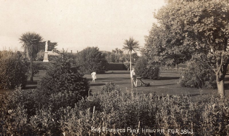 Mowing Lawn at King Edwards Park Hawera Taranaki New Zealand RPC Postcard