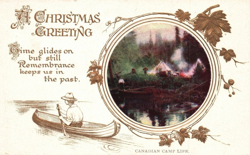 Vintage Postcard A Christmas Greeting Time Glides On But Remembrance Keeps Us