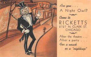 Chicago Illinois Ricketts Restaurant and Bar Dressed Owl Postcard AA72094