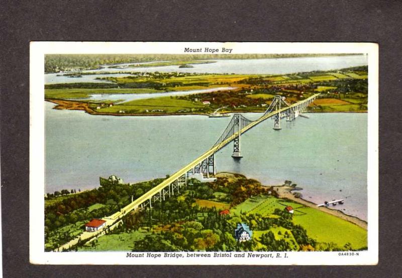 RI Mount Hope Bay Bridge Bristol Newport Rhode Island Postcard Linen PC