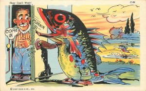 Postcard 1940s Ray Walters Fishing Exaggeration Comic Humor 23-2984