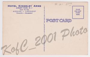 Hotel Kingsley Arms Asbury Park NJ New Jersey Curteich Vintage Postcard A14