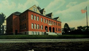 C.1900-1910 High School Ballston Spa, NY Schoolyard Blue Sky Postcard P90