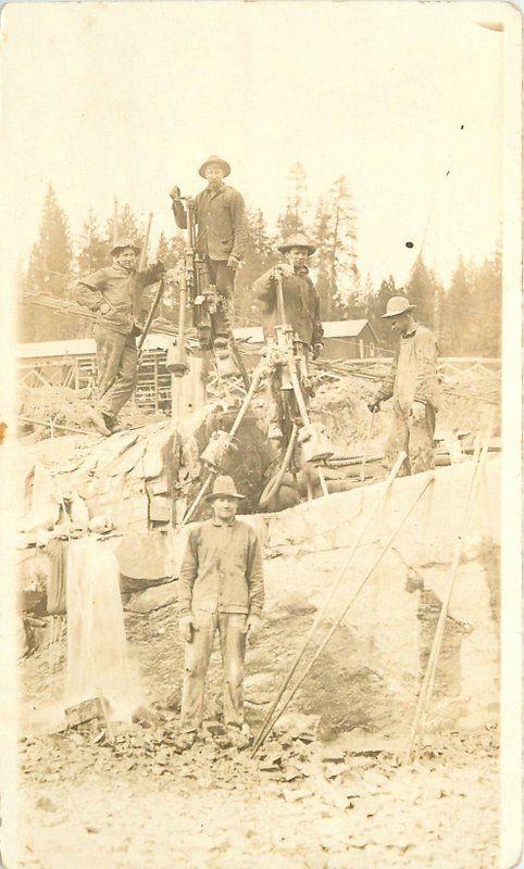 c1910 Mining Pnuematic Drill Occupation Workers RPPC Real Photo