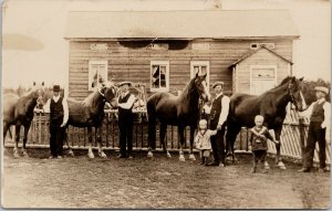Horses with Men Boys Children Farmhouse Horse Real Photo Postcard F76