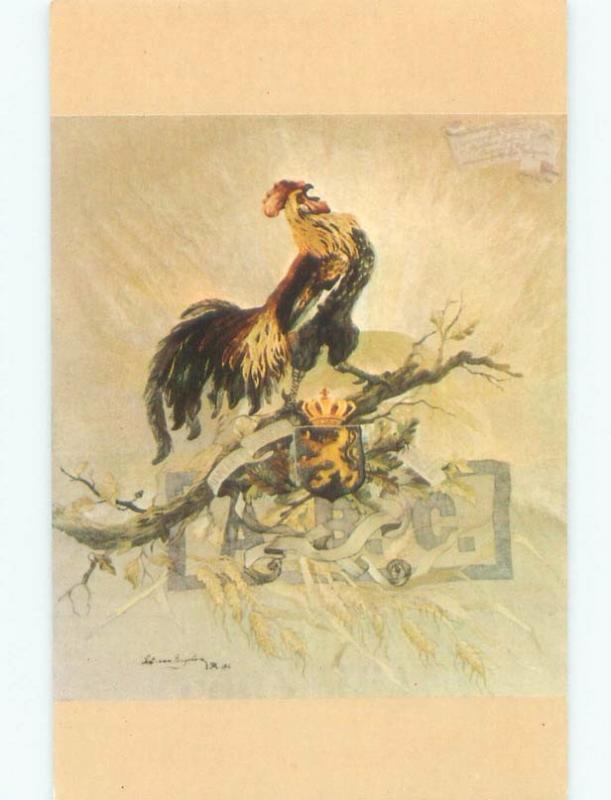 1980's card ROOSTER PAINTING AT HERBERT HOOVER LIBRARY West Branch IA E6329