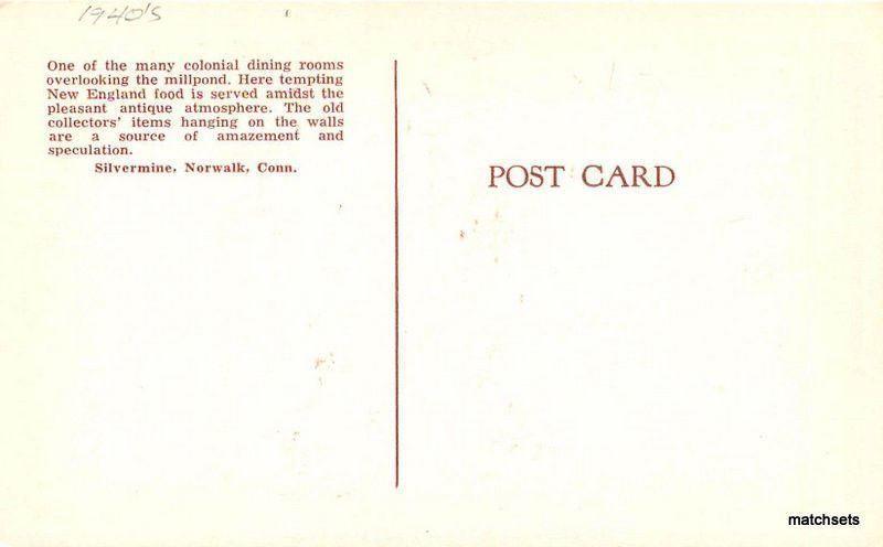 1940s NORWALK CT Silvermine Tavern Interior postcard 3571