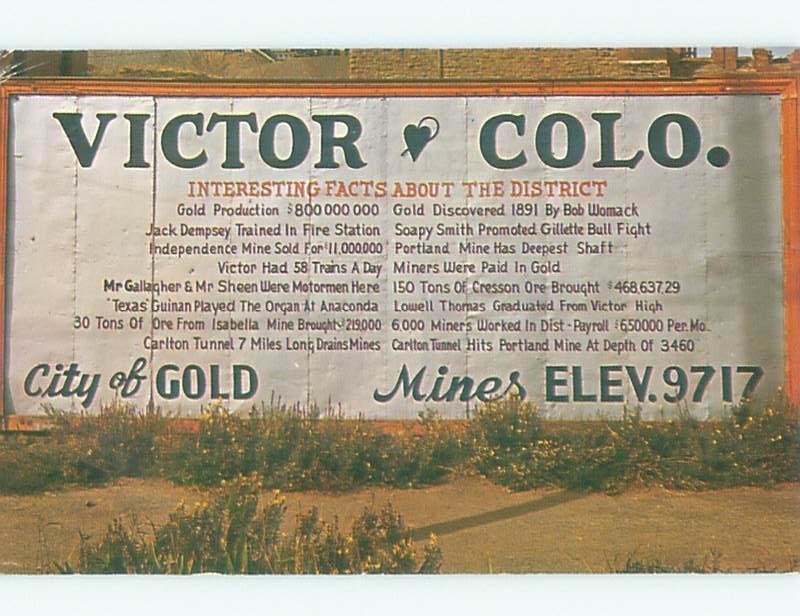 Pre-1980 TOWN SIGN ON POSTCARD Victor Colorado CO W6789