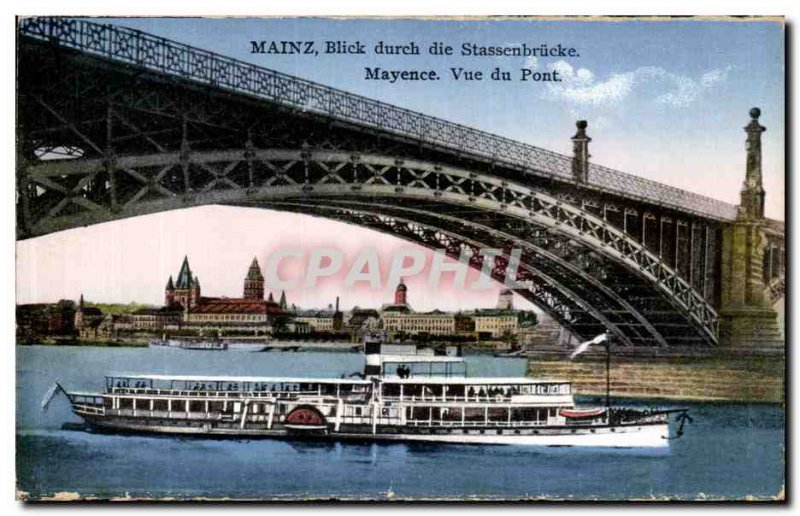 Old Postcard Mainz Blick durch die Stassenbruke Mainz Boat Bridge View