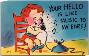 Little Boy Talking on Telephone-Your Hello Is Like Music To My Ears, Postcard