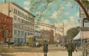 c1910 Postcard; Manchester NH Elm Street & Merrimack, Hillsborough Co. Trolley