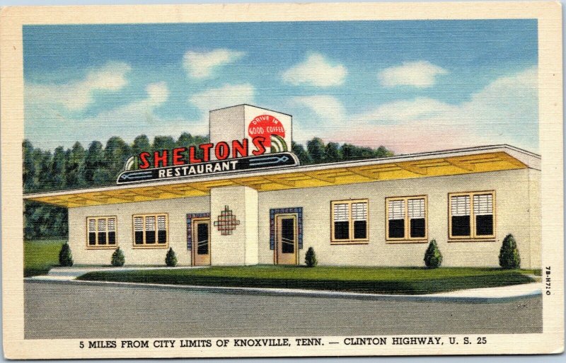 postcard Knoxville, Tennessee - Sheltons Restaurant Clinton Highway US 25