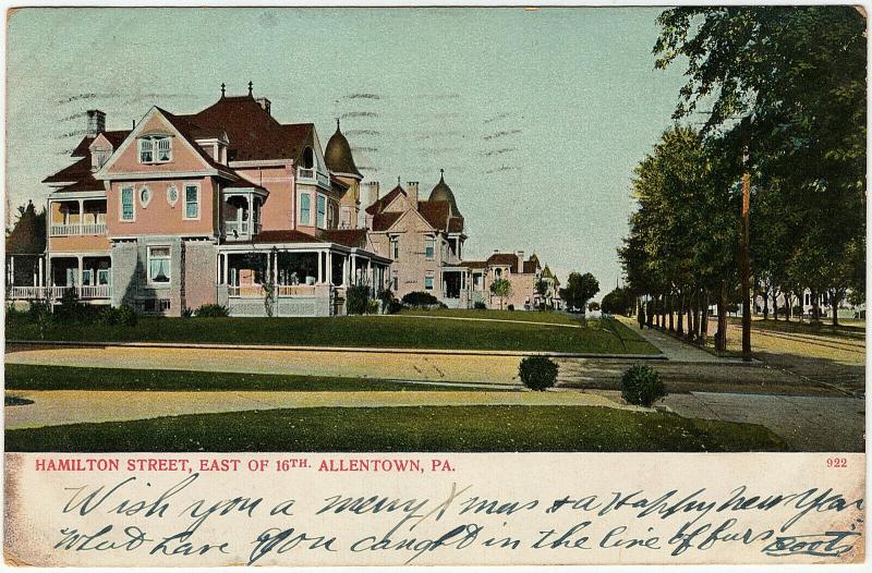 1907 Allentown PA Hamilton Street East of 16th St. Lehigh Co RARE UDB Postcard