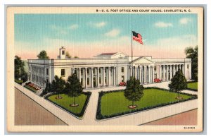 U. S. Post Office Court House Charlotte NC Vintage Standard View Postcard