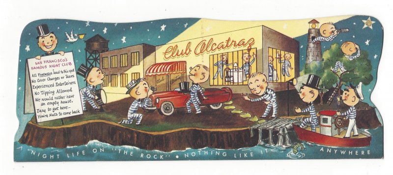 CA San Francisco Club Alcatraz On The Rock 1954 Rossi Die Cut 10X4 Postcard