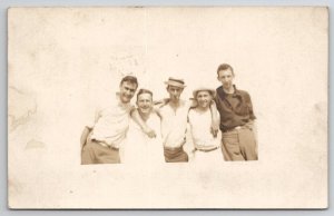 Culver Indiana RPPC Five Handsome Men Arm in Arm 1910 Postcard D26