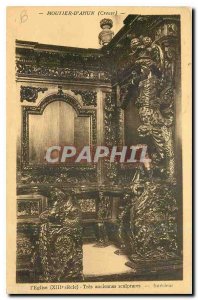 Old Postcard Moutier Ahun Creuse church Very old sculptures Interieur