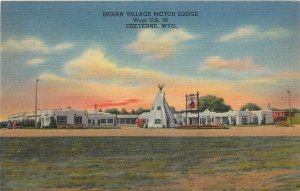 1940s Cheyenne Wyoming Indian Village Motor Lodge Tichnor Postcard 26-562