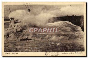 Old Postcard Brest La Jetee one day storm