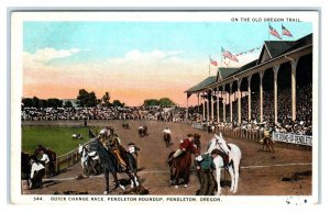 PENDLETON ROUND UP, Oregon OR ~ Horses QUICK CHANGE RACE ca 1920s Postcard