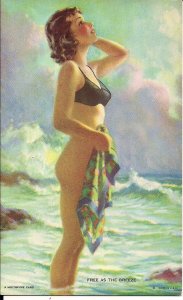 ARCADE CARD, Sexy Woman, MUTOSCOPE, 1940's Pin-Up, Girl Bottomless, Beach View