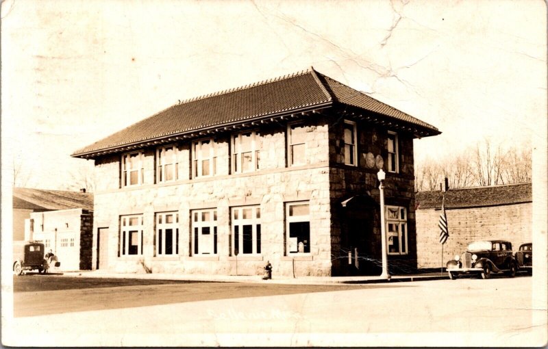 Real Photo Postcard Stone Building in Bellevue, Michigan