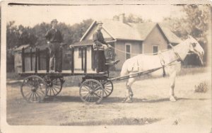 J30/ Interesting RPPC Postcard c1910 Occupational Deliver Wagon Men 297