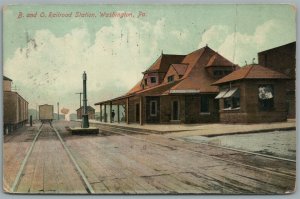 WASHINGTON PA RAILROAD STATION RAILWAY TRAIN DEPOT ANTIQUE POSTCARD