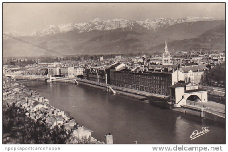 France Grenoble Vue generale et la Chaine des Alpes Real Photo