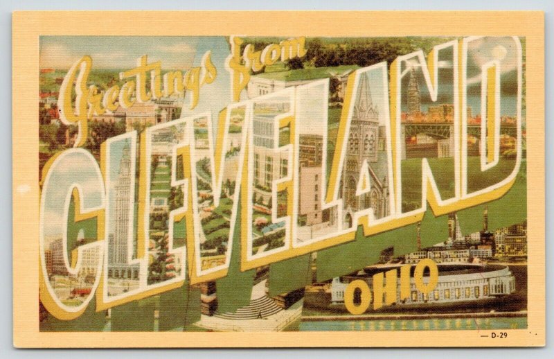 Cleveland Ohio~Memorial Stadium~1940s Dexter Large Letter Linen~Downtown~Church 