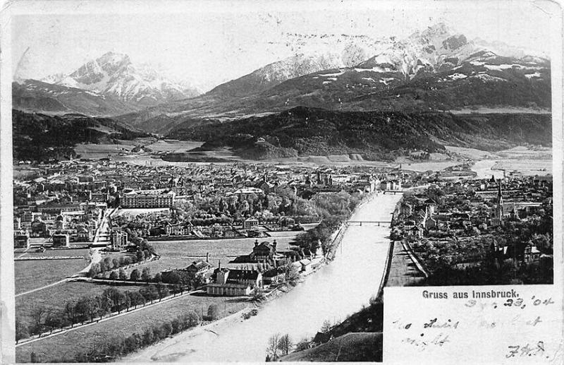 Gruss aus Innsbruck Austria Aerial View Ski Slope? Real Photo Postcard