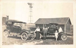 RPPC FAMILY FARM CARS WEATHER VANE REAL PHOTO POSTCARD (c. 1920s)