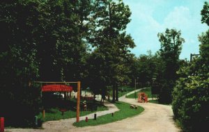 VINTAGE POSTCARD THE ENCHANTED TRAIL AT SANTA CLAUS LAND TOWN OF SANTA CLAUS IN