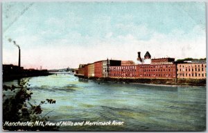 Manchester New Hampshire View Of Mills and Merrimack River Factories Postcard